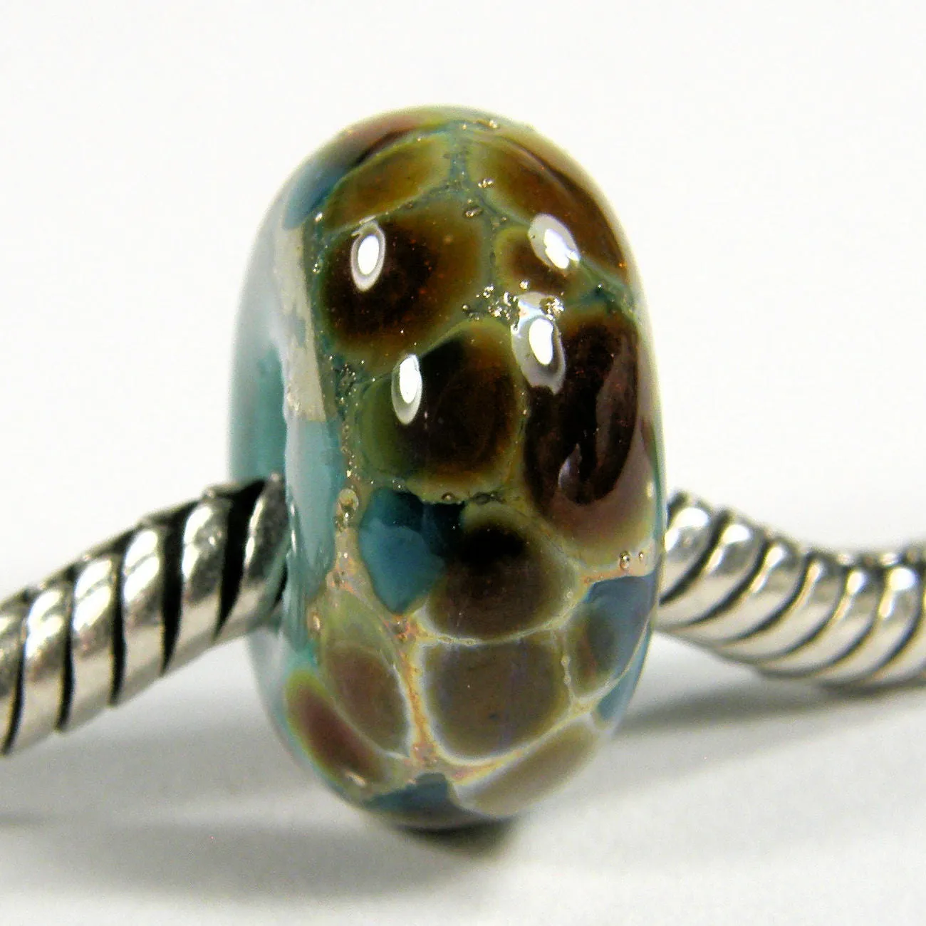 Handmade Large Hole Lampwork Beads, Euro Style Light Turquoise Blue Silver