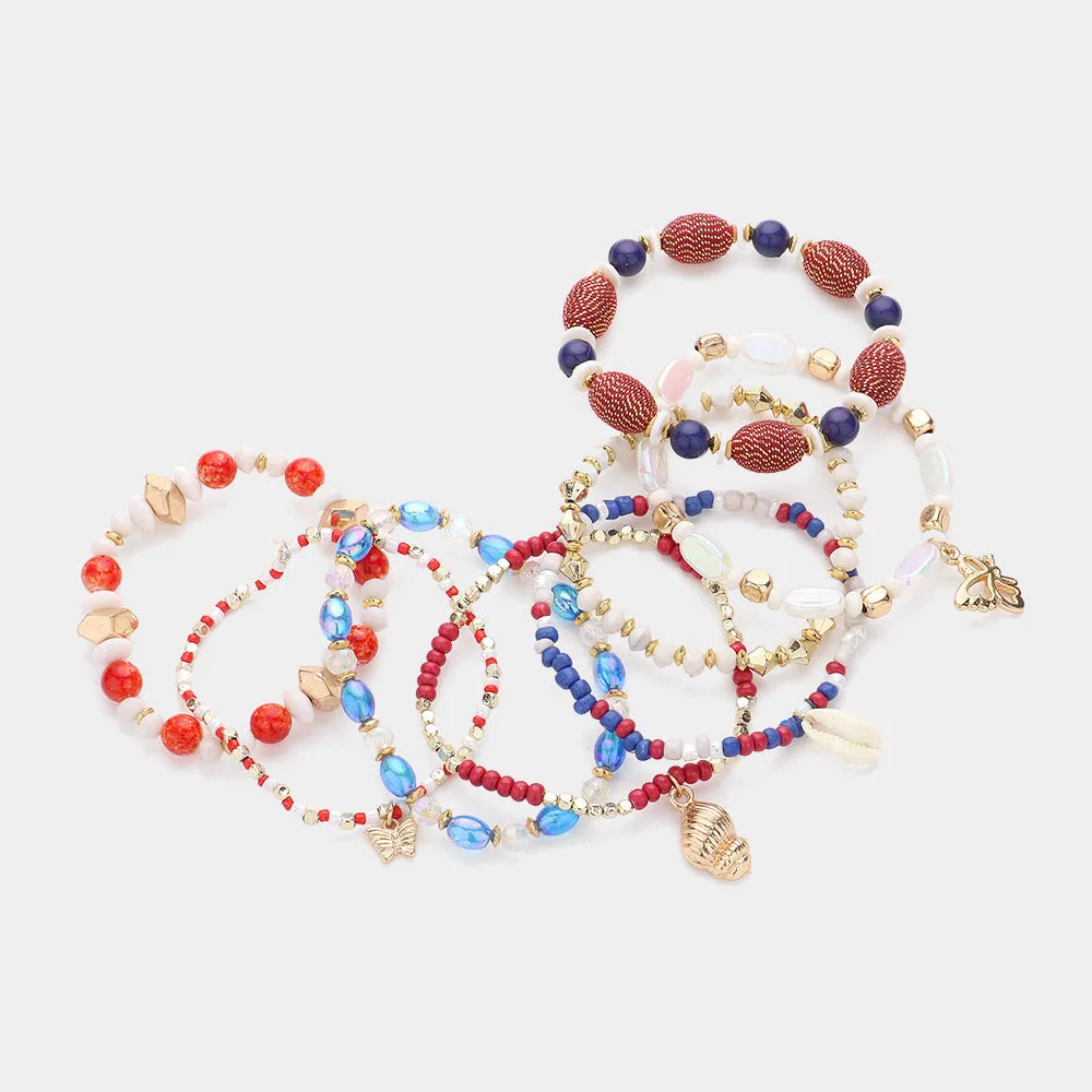 iLLASPARKZ 8PCS - Puka Shell Metal Butterfly Shell Angel Charm Pointed Various Beads Beaded Stretch Multi Layered Bracelet