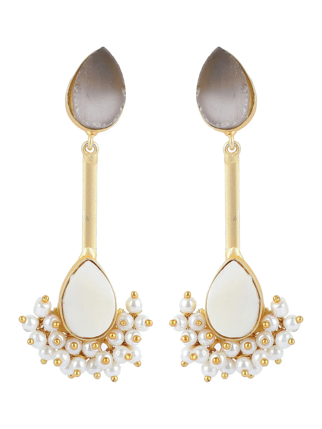 Ishin Gold Plated Stone Contemporary Shaped Drop Earing