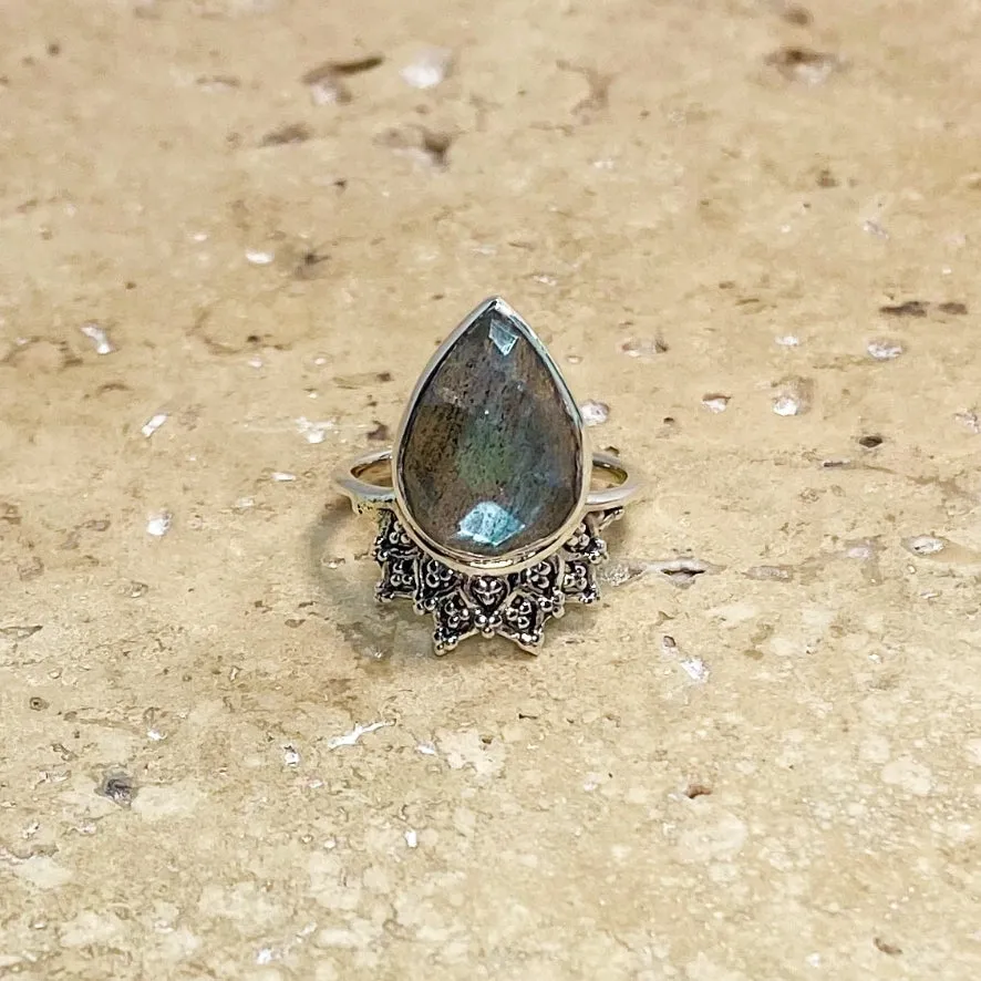 Labradorite Teardrop Ring - Aditi