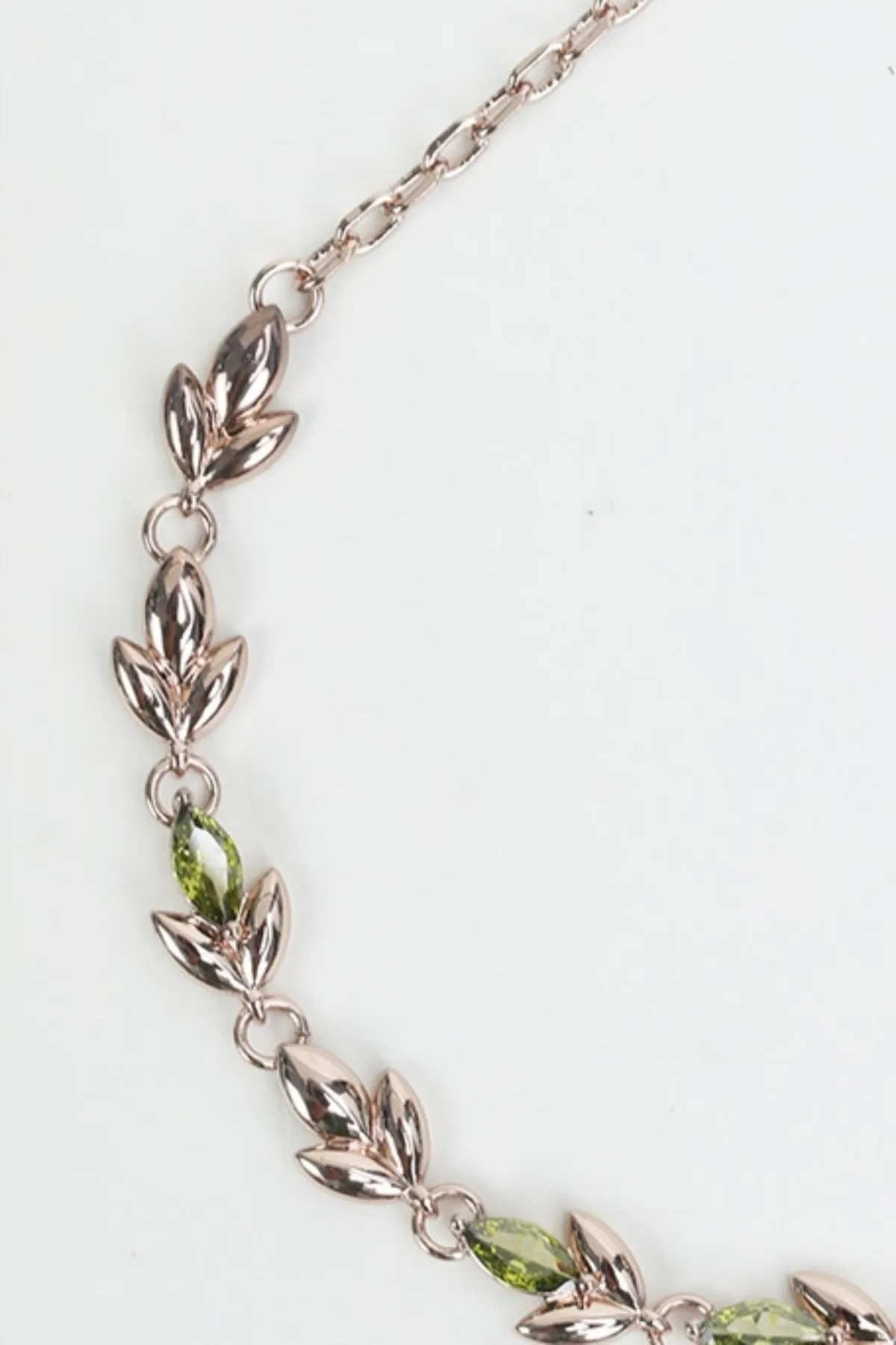 Leaf & Green Stone Rose Gold Necklace