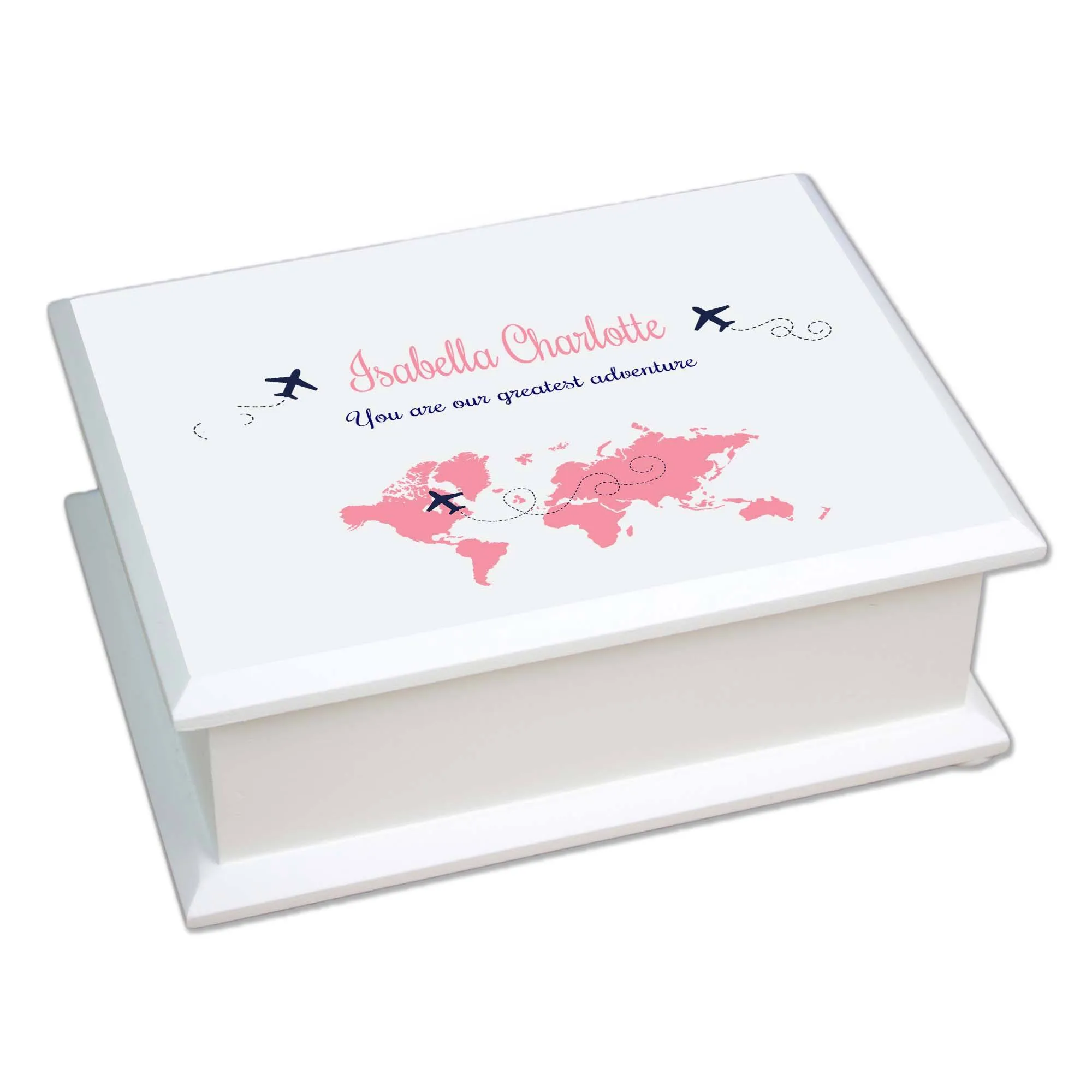 Lift Top Jewelry Box - Pink World Map