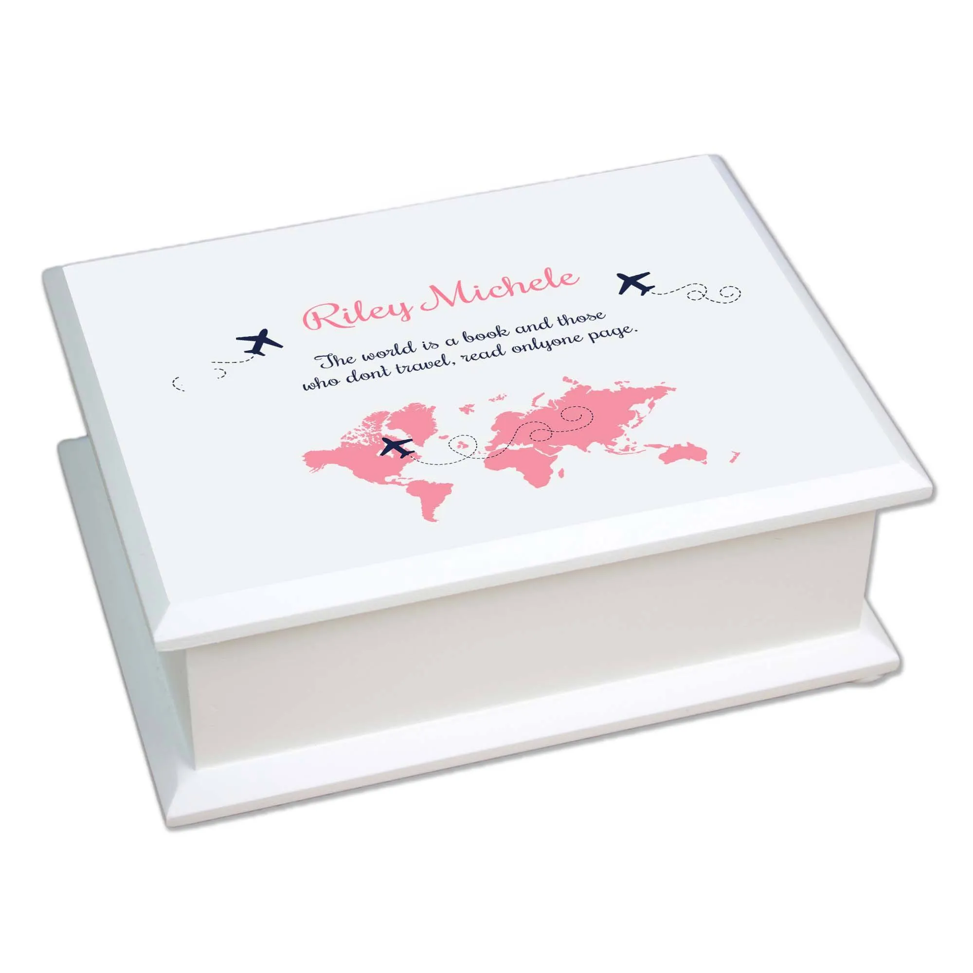 Lift Top Jewelry Box - Pink World Map