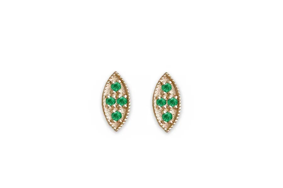 Marquise Emerald Leaf Studs