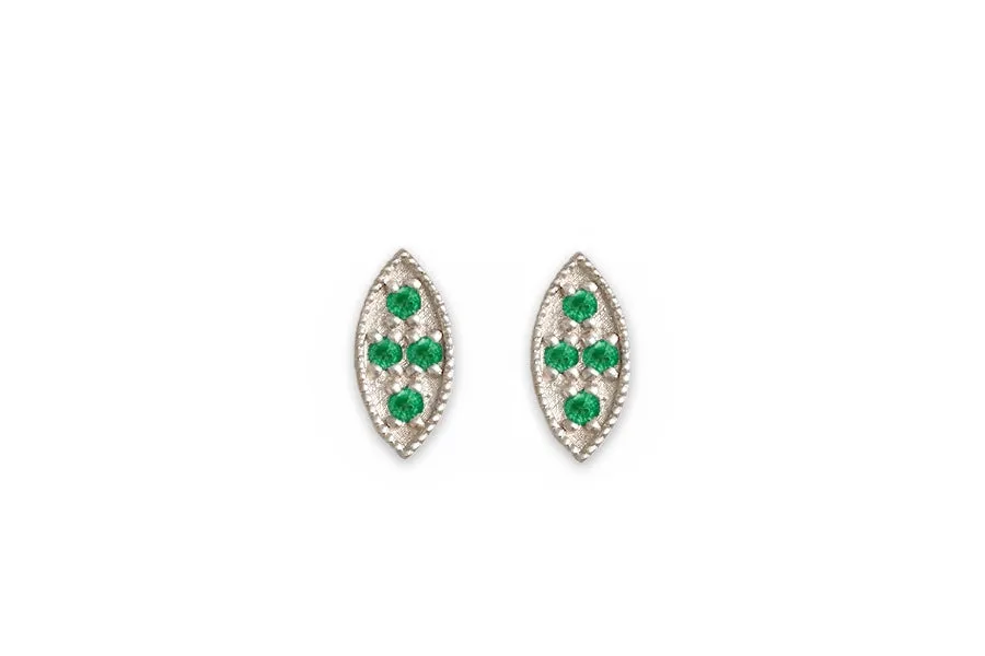 Marquise Emerald Leaf Studs