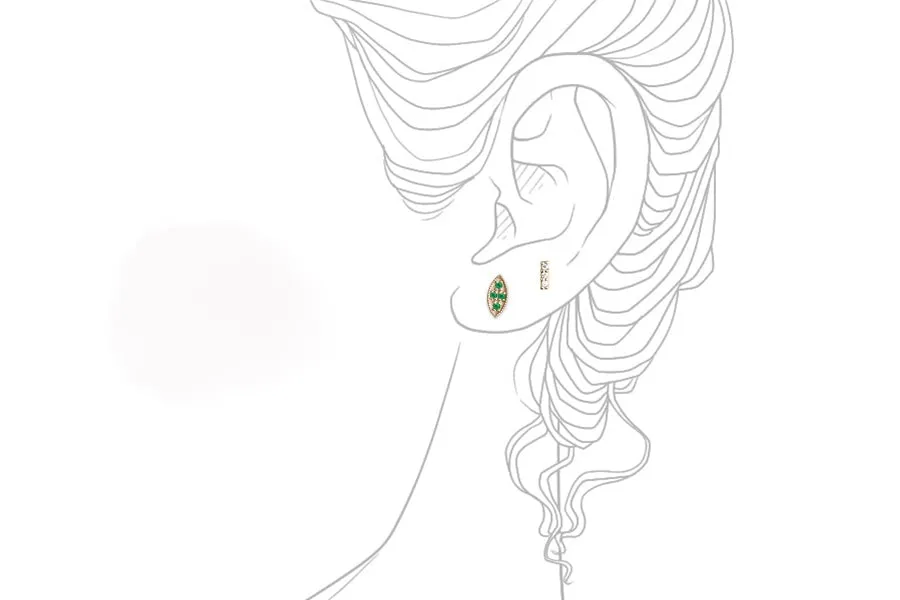 Marquise Emerald Leaf Studs