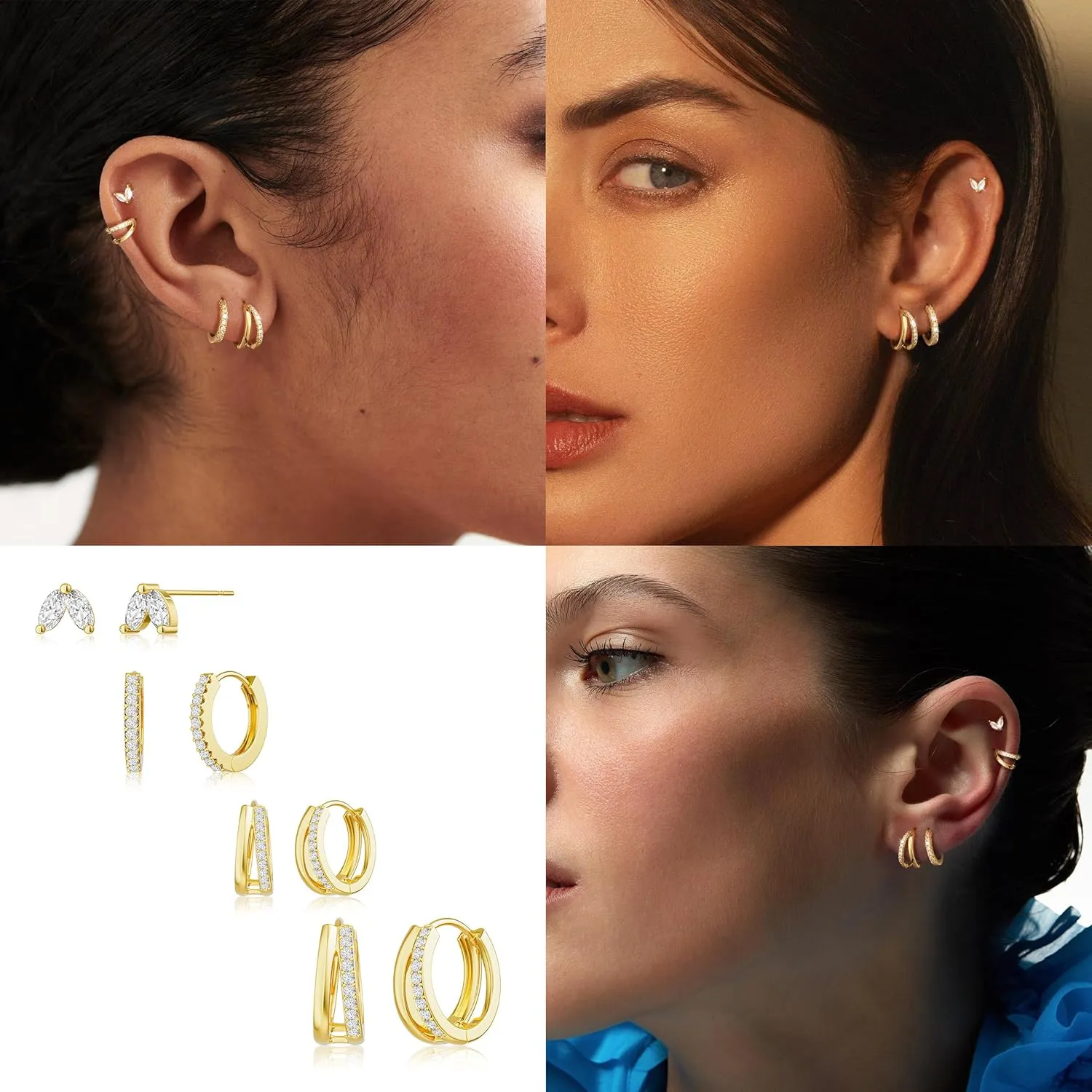 Moodear 6 Pairs Gold Hoop Earrings Set for Women 14K Gold Plated Hypoallergenic Thick Huggie Hoop Earrings Trendy Small Chunky Earrings Jewelry Gifts