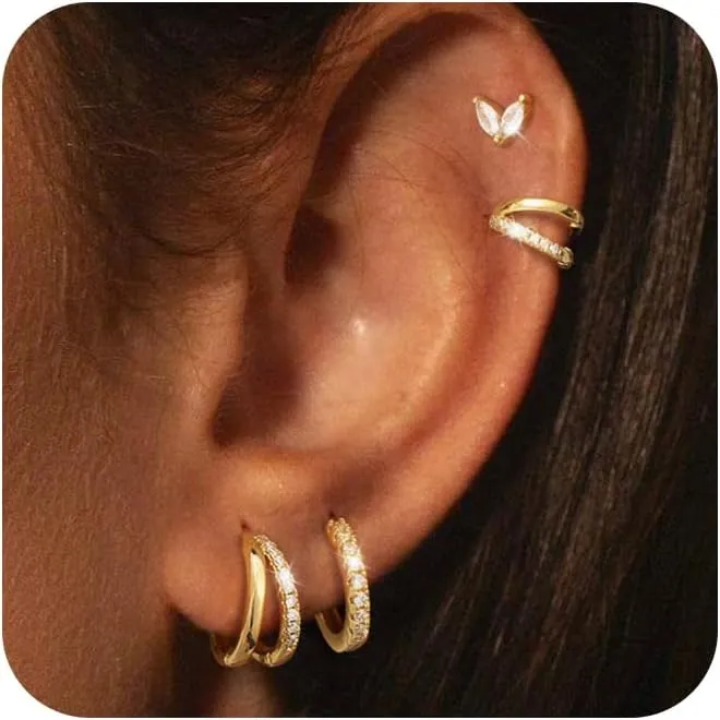 Moodear 6 Pairs Gold Hoop Earrings Set for Women 14K Gold Plated Hypoallergenic Thick Huggie Hoop Earrings Trendy Small Chunky Earrings Jewelry Gifts