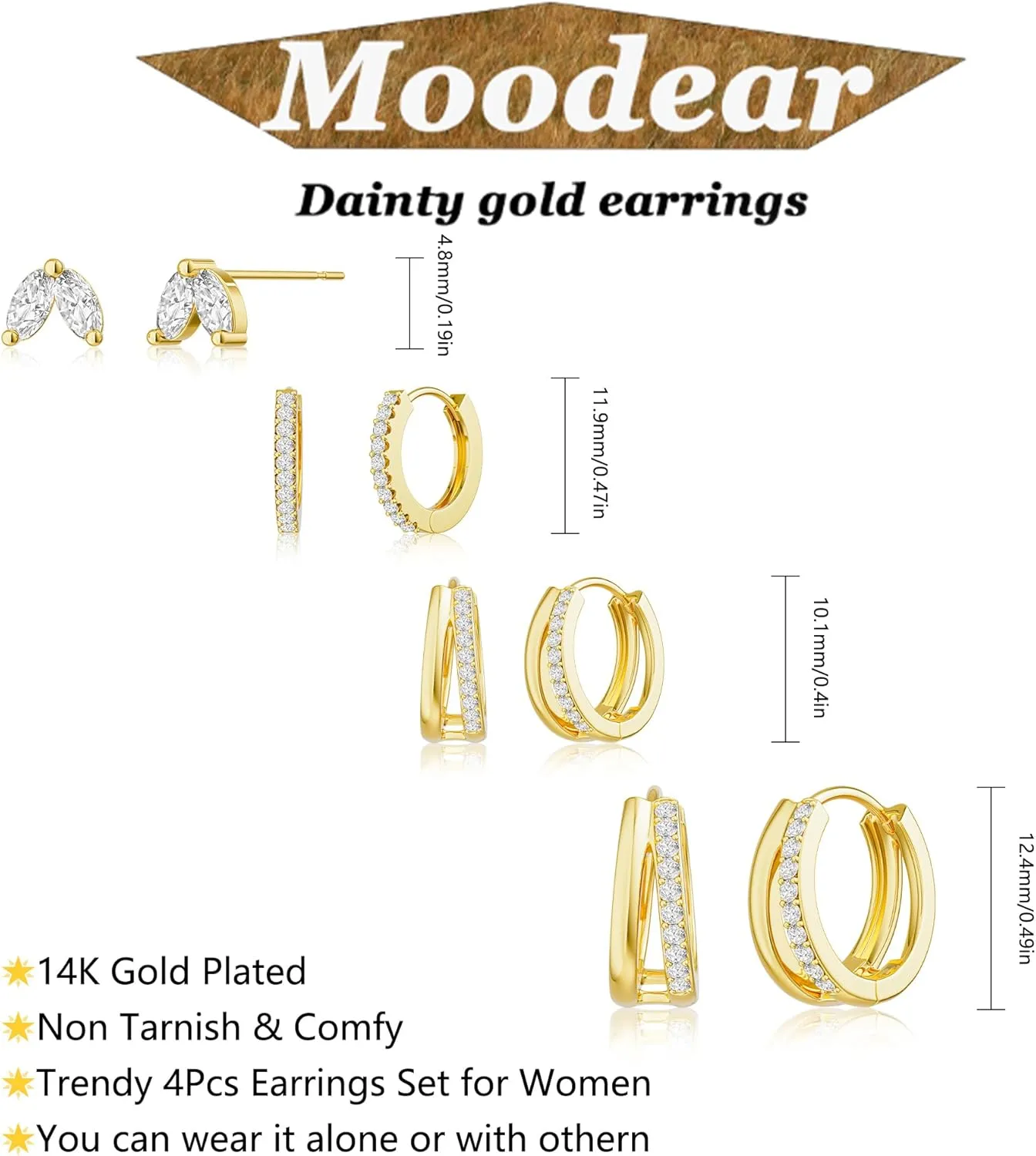 Moodear 6 Pairs Gold Hoop Earrings Set for Women 14K Gold Plated Hypoallergenic Thick Huggie Hoop Earrings Trendy Small Chunky Earrings Jewelry Gifts