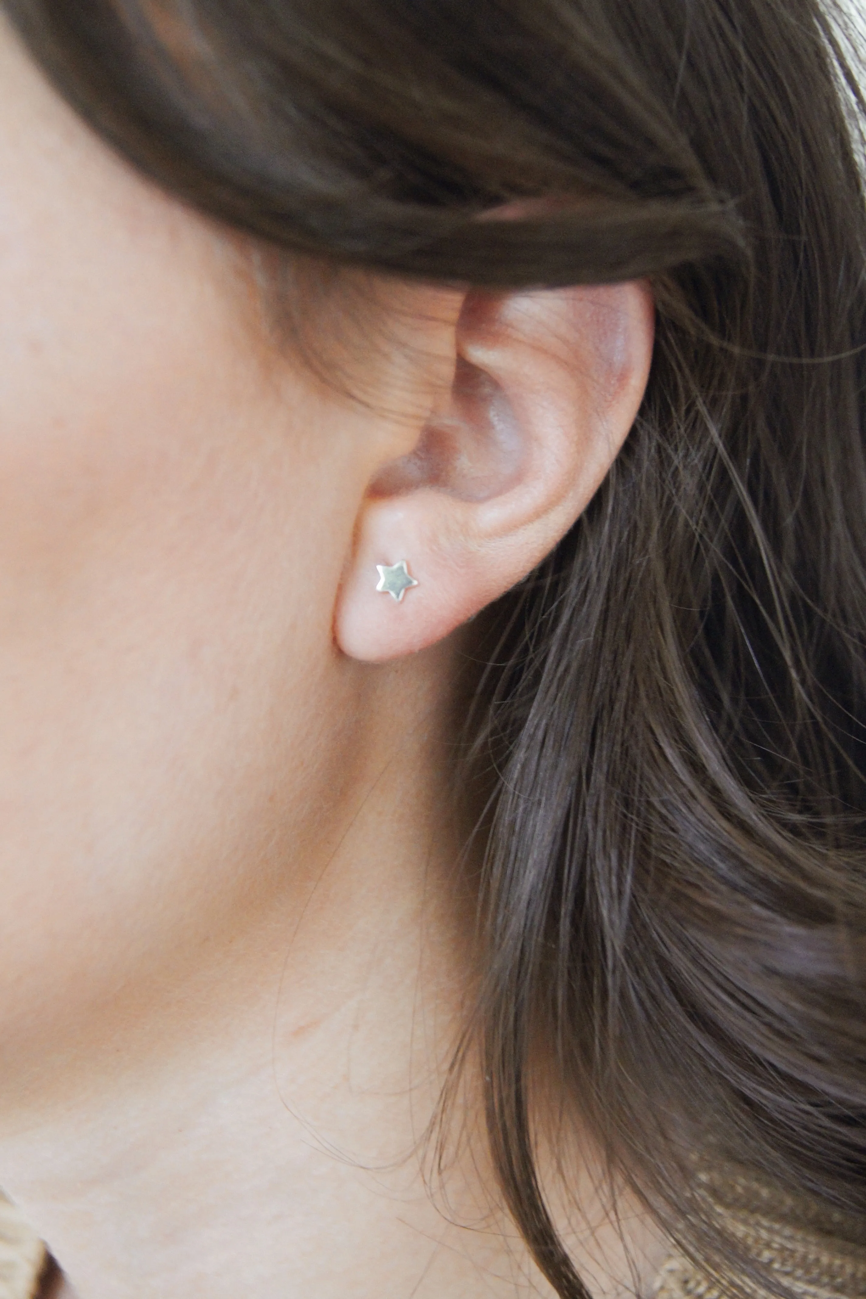 Moon and Star Stud Earrings Gold