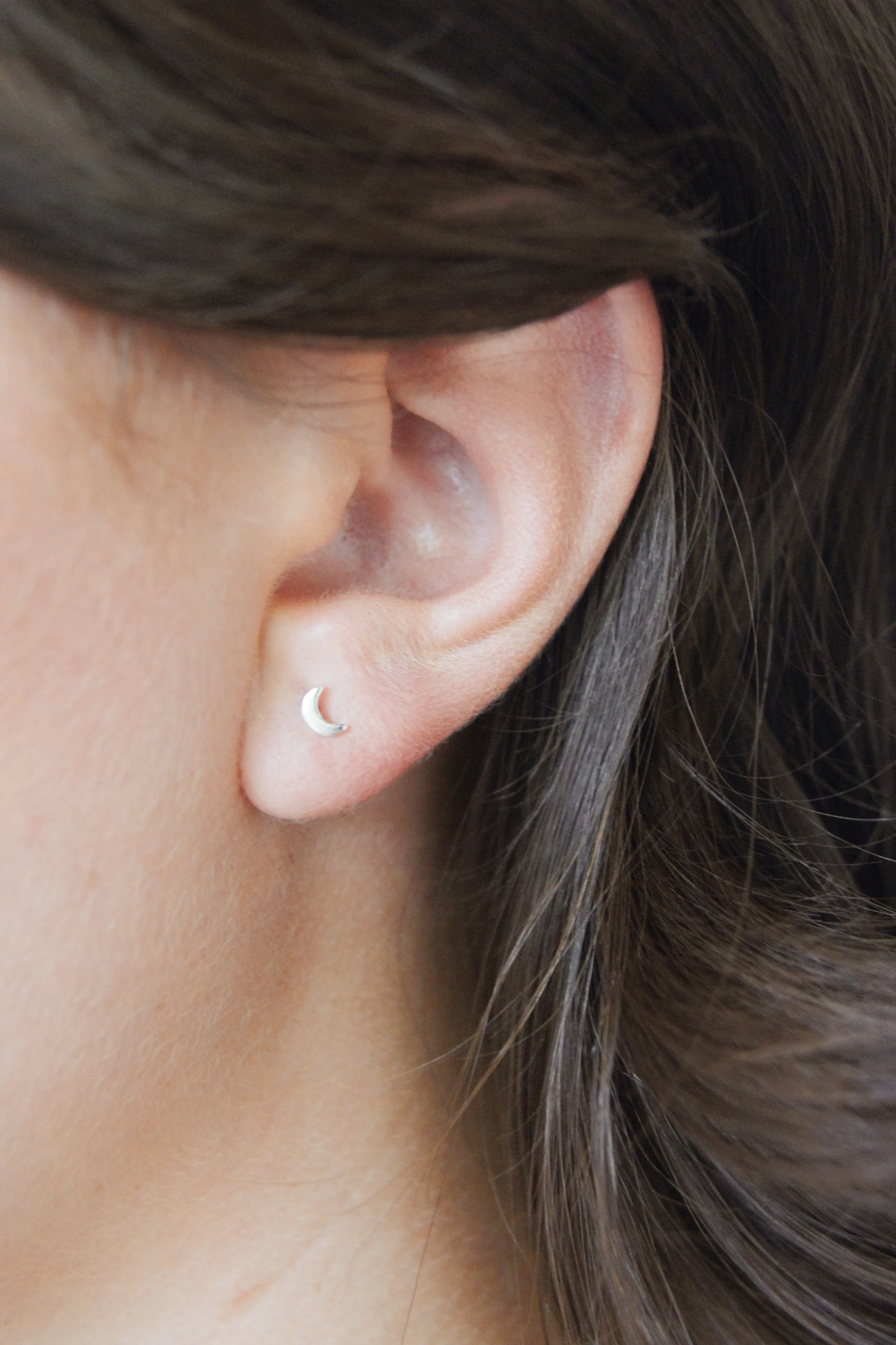 Moon and Star Stud Earrings Gold