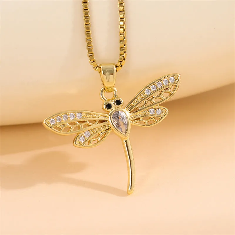 Natural Dragonfly Stainless Steel Electroplating Necklaces