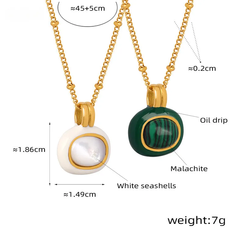 Natural Stone Malachite White Seashell Gold Chain Stacked Necklaces