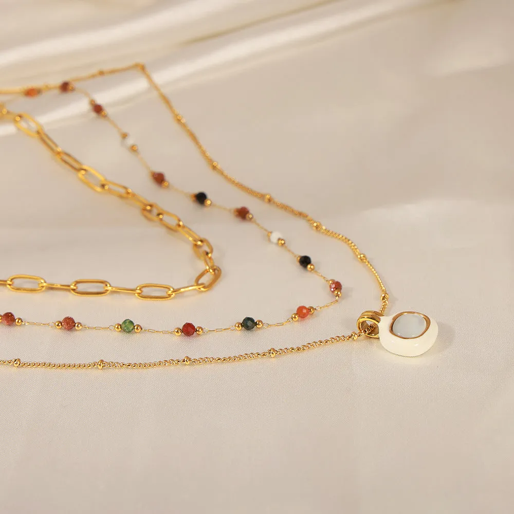 Natural Stone Malachite White Seashell Gold Chain Stacked Necklaces