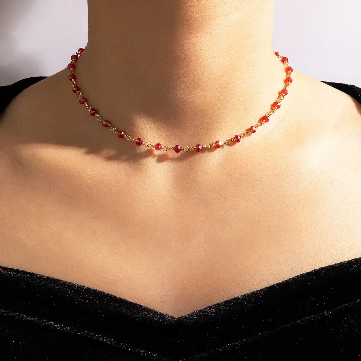 Necklace Bohemian Style Necklace Festive Red Simple Ins Single Layer Fashion Wear Matching Necklace