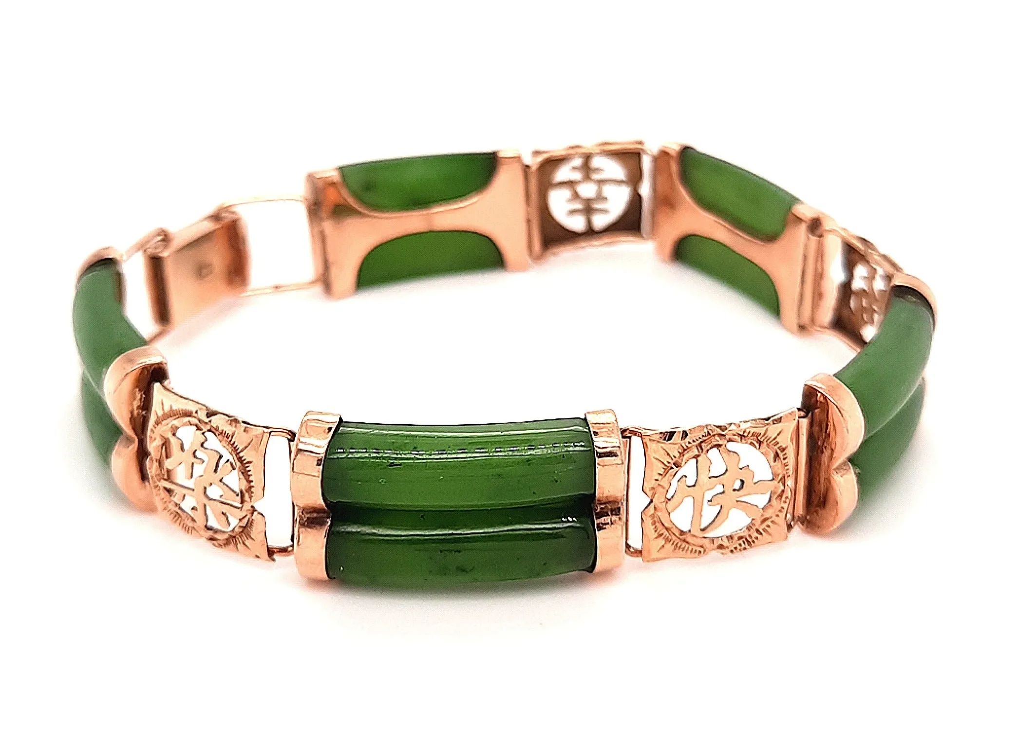 Nephrite Jade 14ct Yellow Gold Bracelet