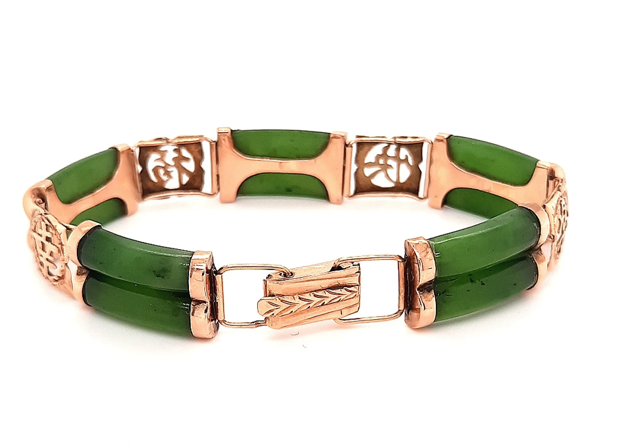 Nephrite Jade 14ct Yellow Gold Bracelet