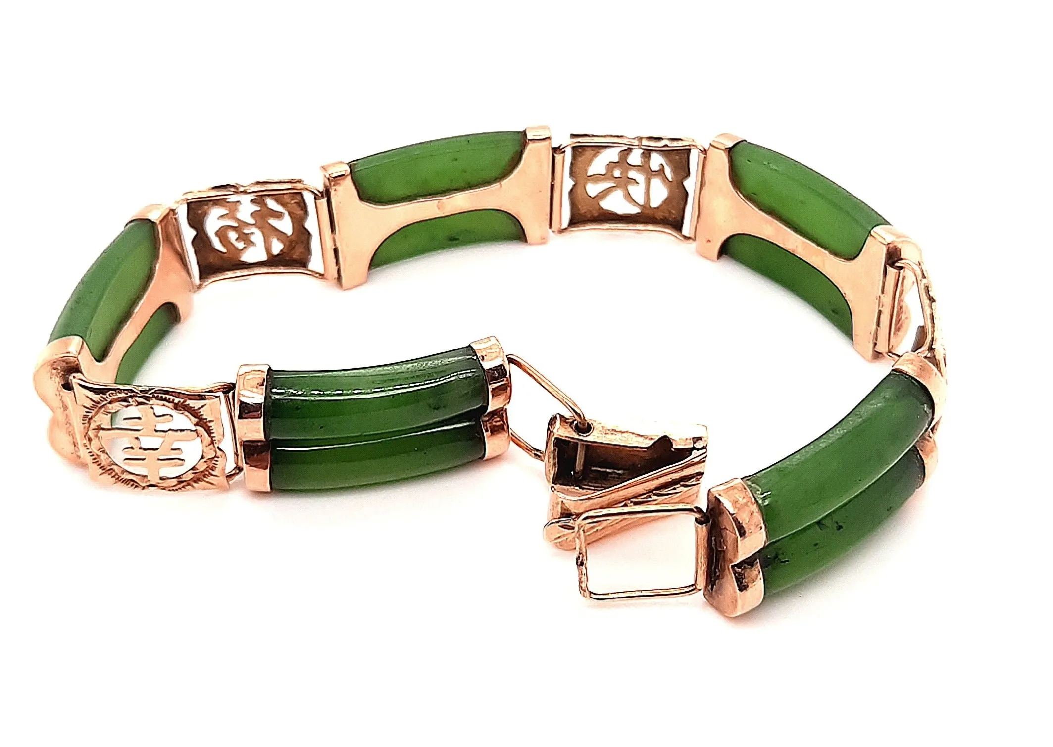 Nephrite Jade 14ct Yellow Gold Bracelet