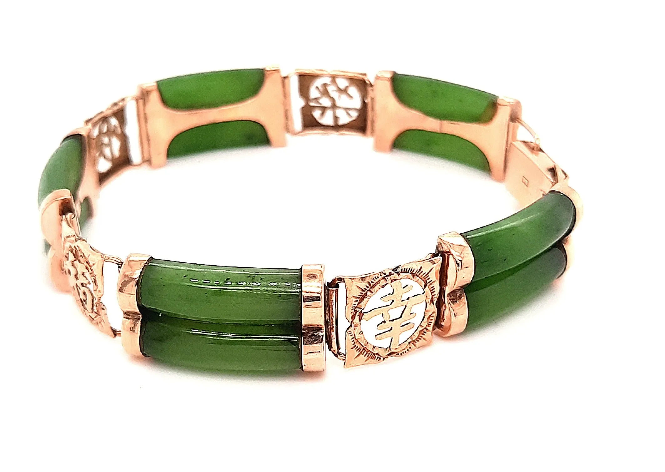Nephrite Jade 14ct Yellow Gold Bracelet