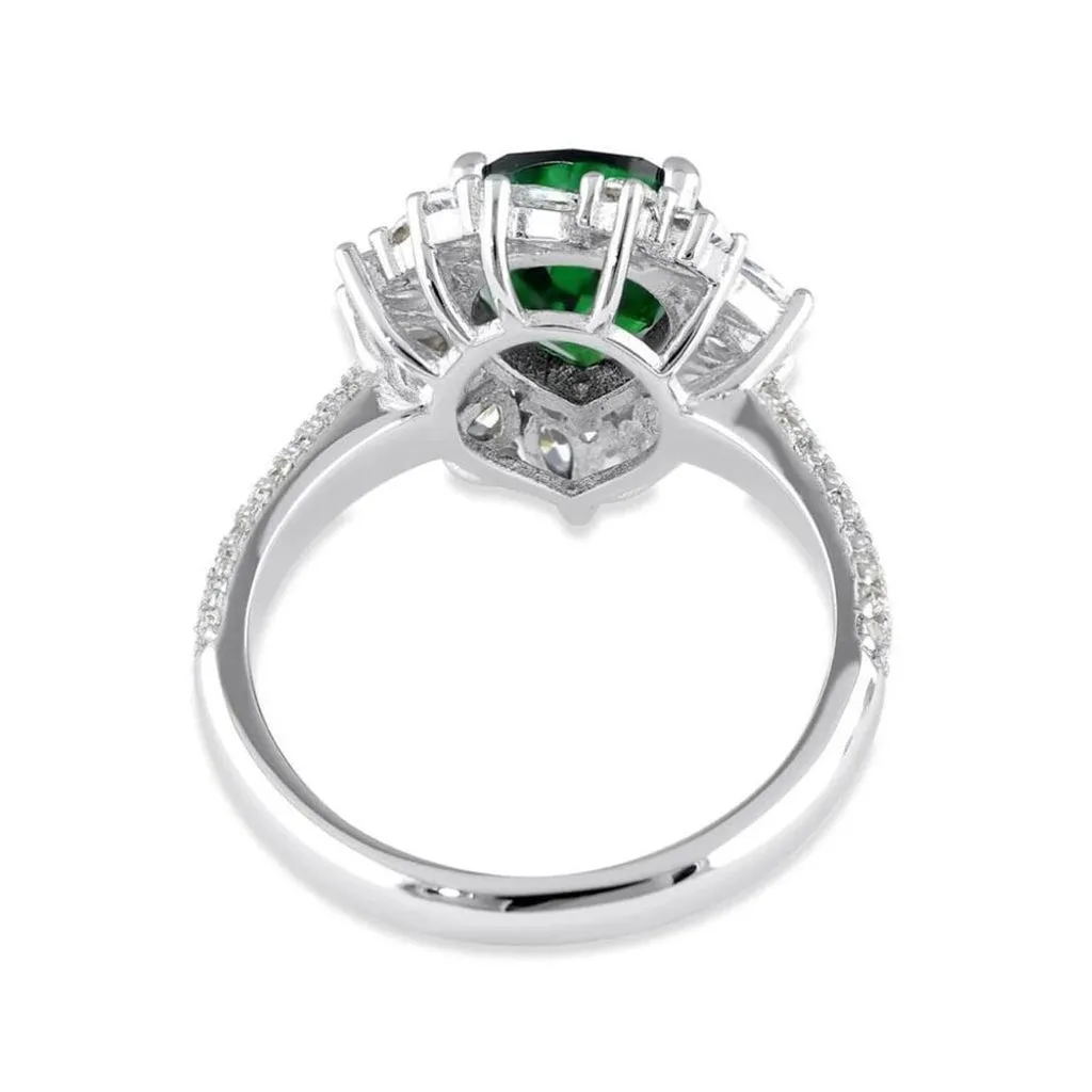 New SterlingSilver Pear Cut Emerald CZ Halo Ring Size 10
