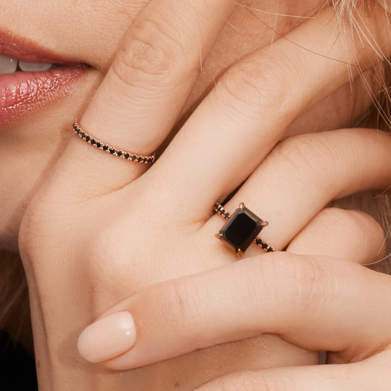 Noir Mystique Unique Natural Black Diamond Emerald Cut Engagement Ring In Rose Gold