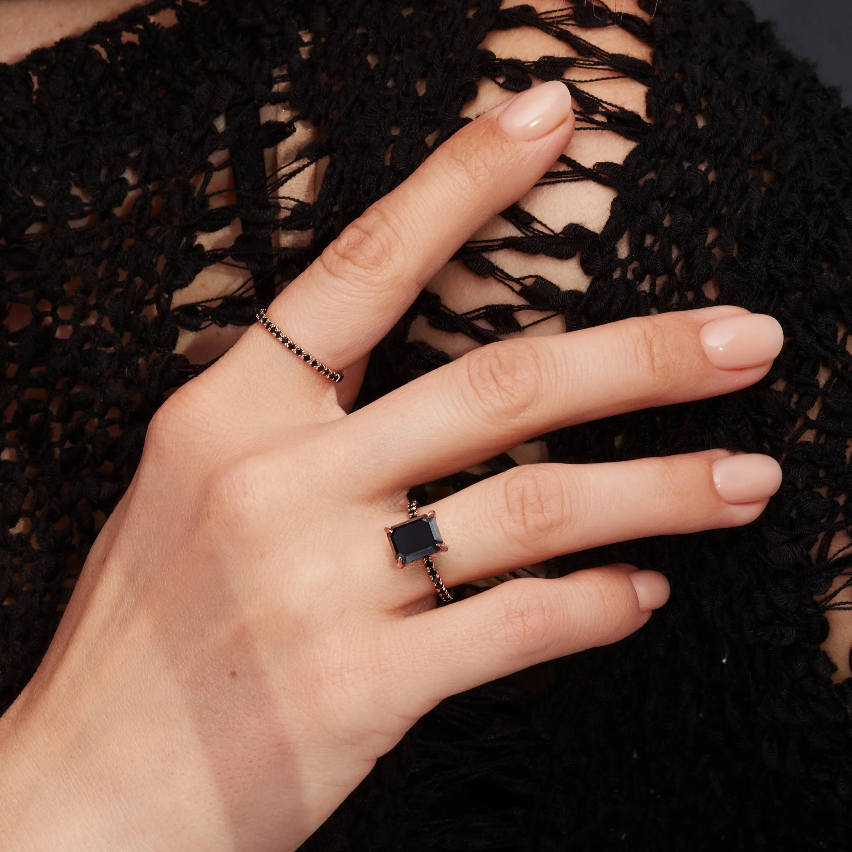 Noir Mystique Unique Natural Black Diamond Emerald Cut Engagement Ring In Rose Gold