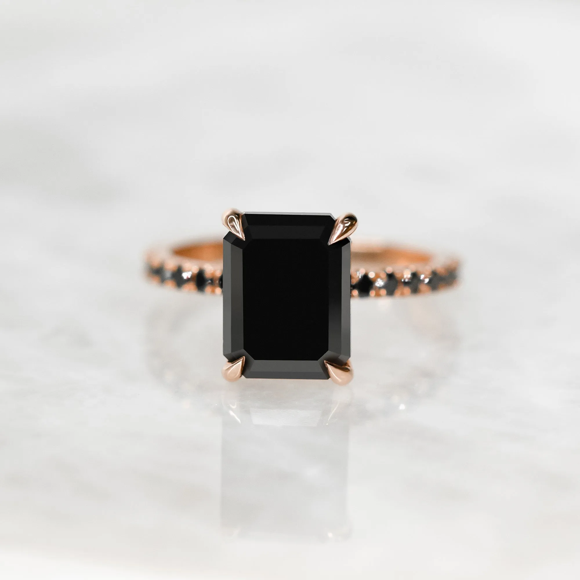 Noir Mystique Unique Natural Black Diamond Emerald Cut Engagement Ring In Rose Gold