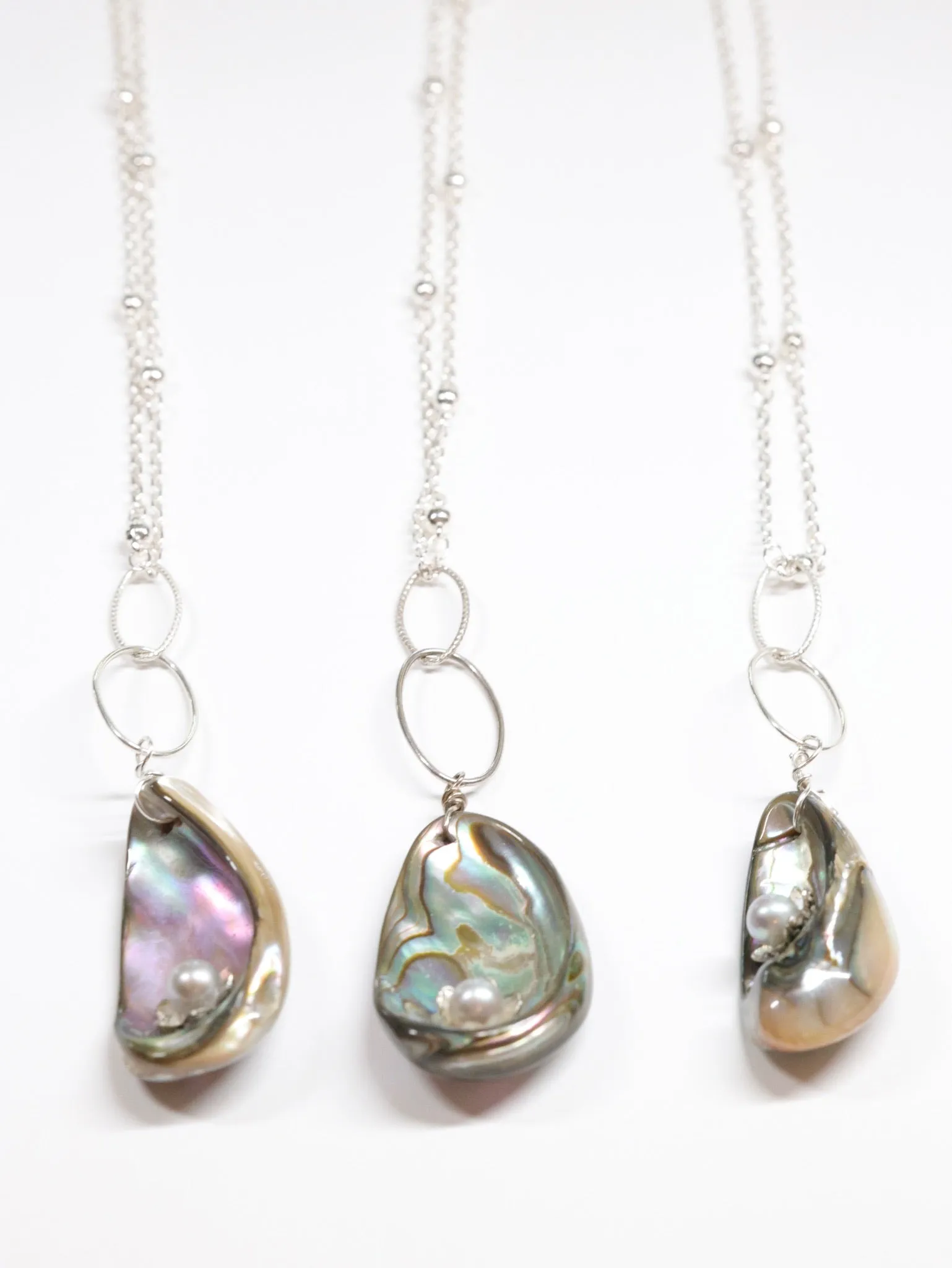Paua Shell nh handmade long silver necklace