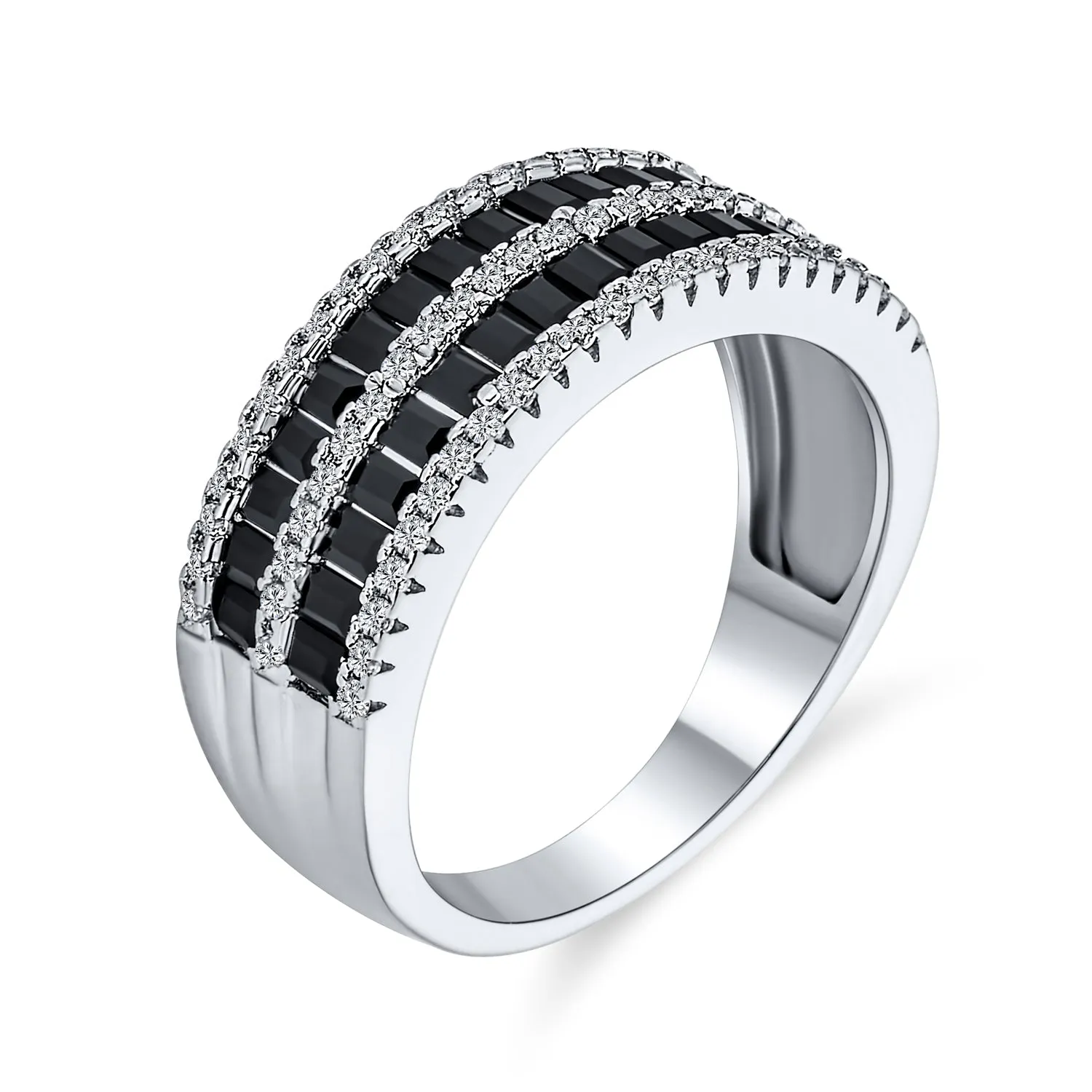 Pave Cubic Zirconia Cocktail Statement Ring Two Tone Black & White Eternity Band