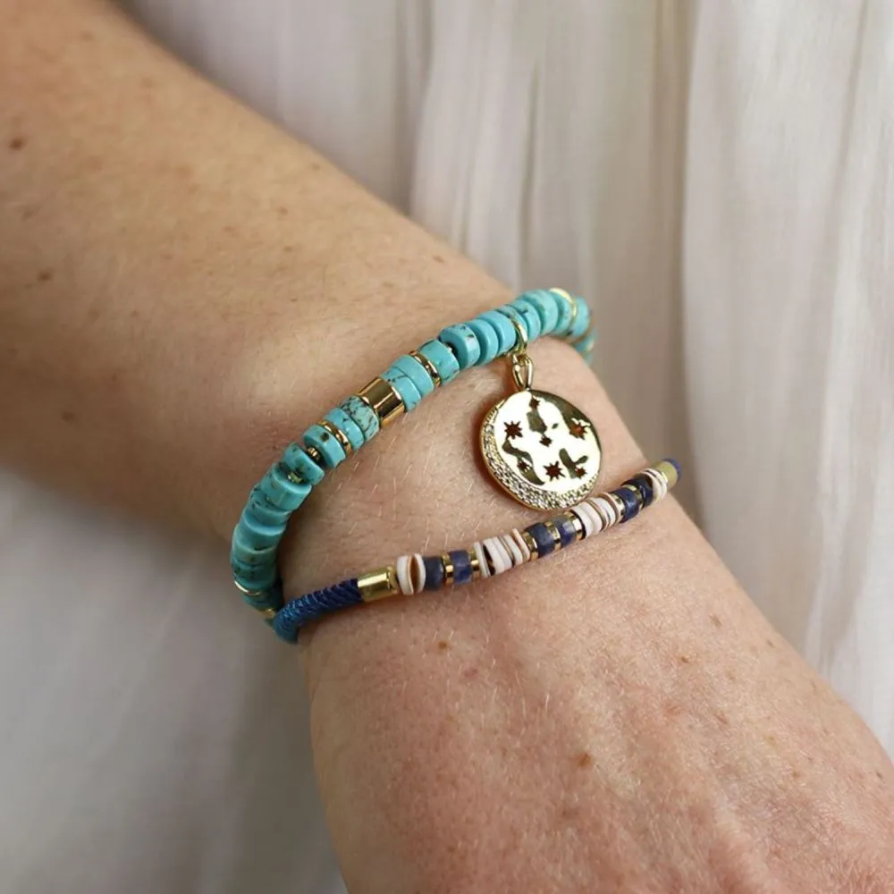 POM Turquoise and Gold Mix Bracelet With Golden Crystal Star Disc