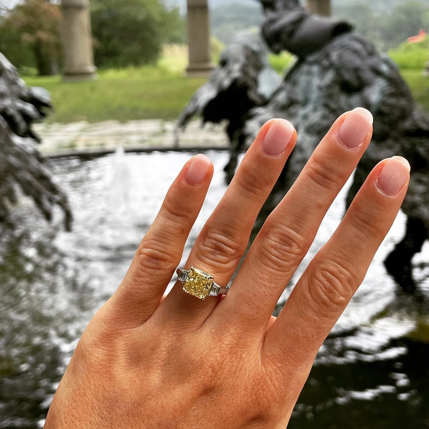 Radiant Cut Yellow Diamond Engagement Ring with Handmade Platinum Setting (2.85 Carat)