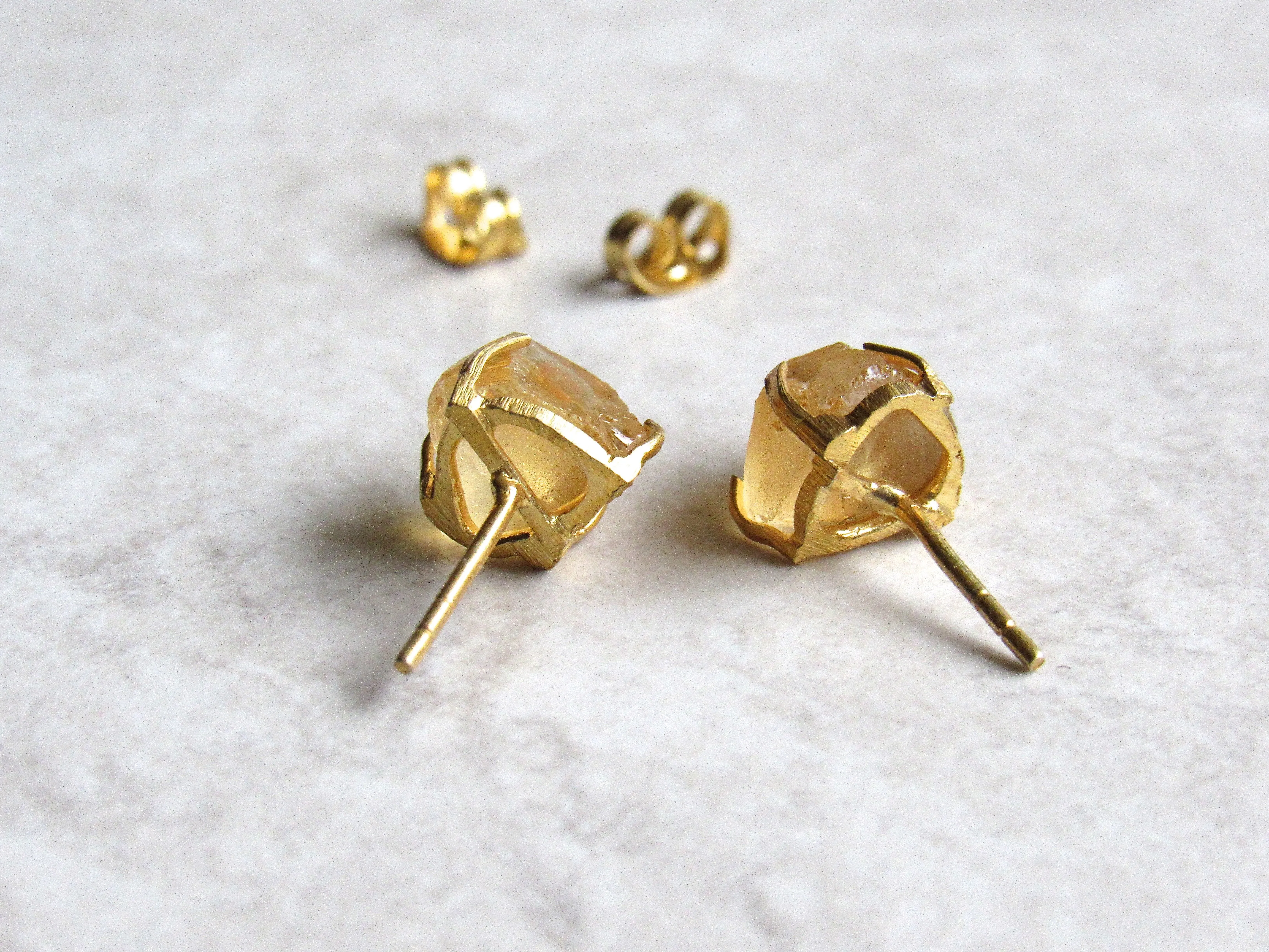 Raw Citrine Point Stud Earrings