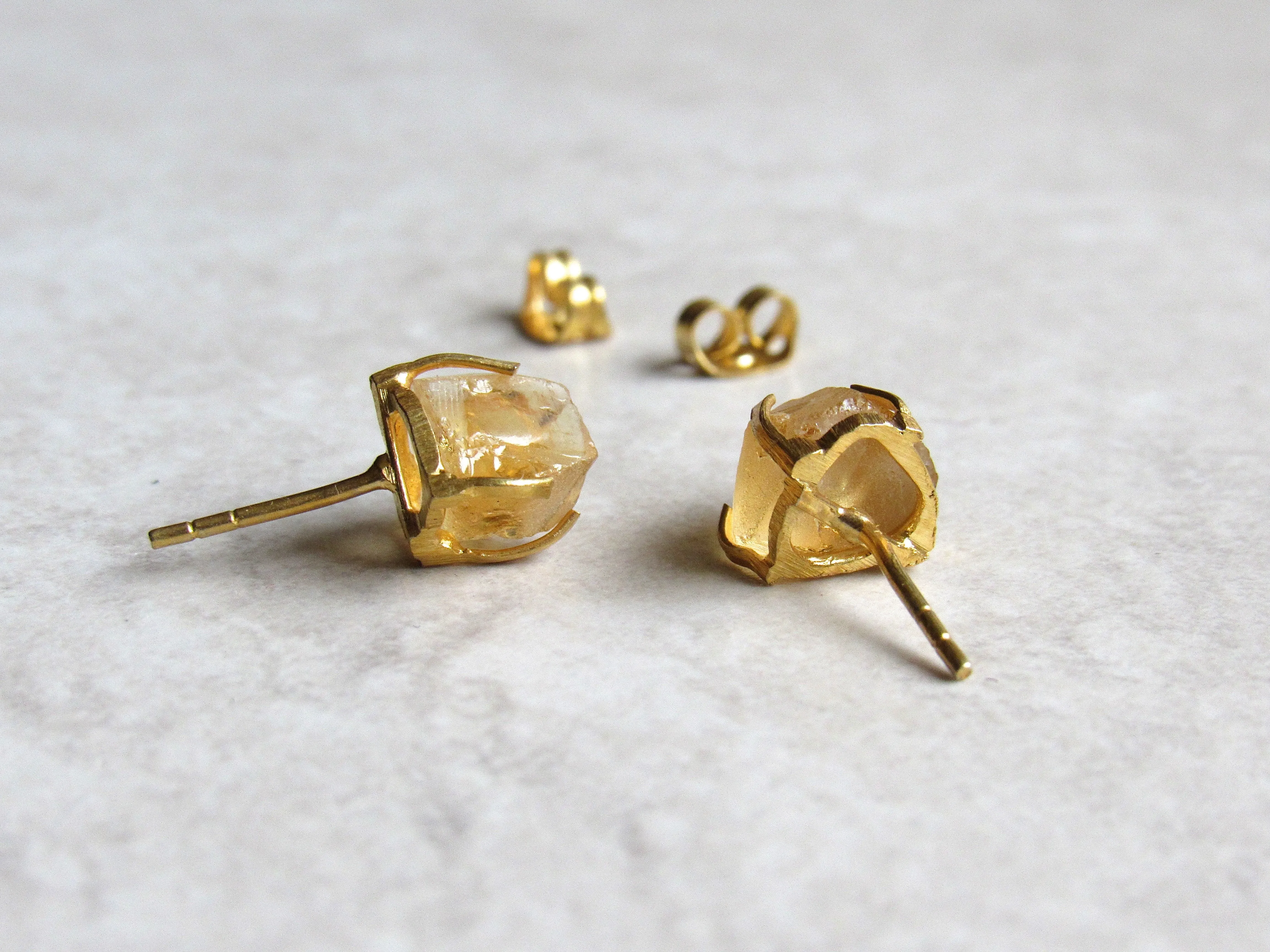 Raw Citrine Point Stud Earrings