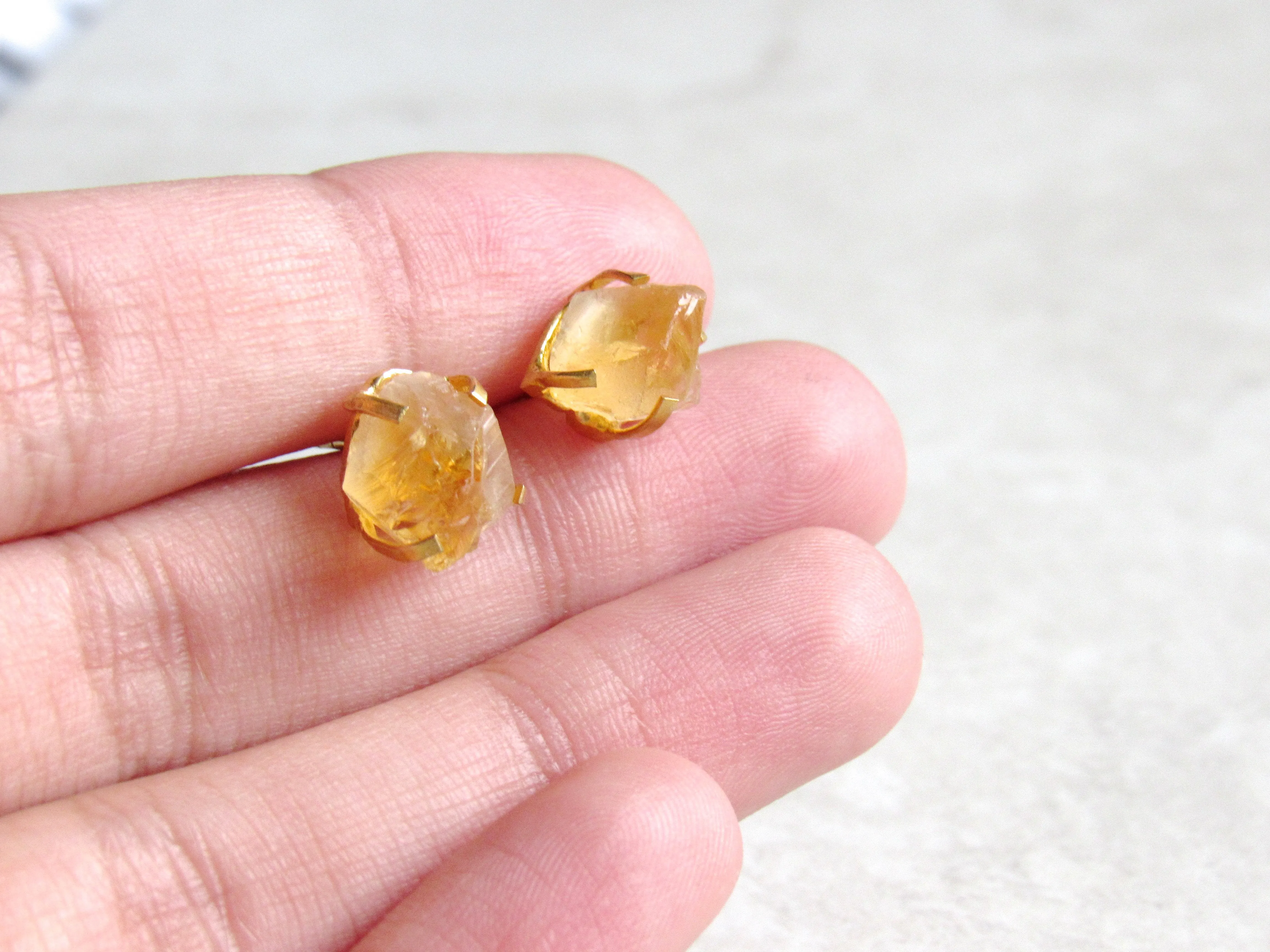 Raw Citrine Point Stud Earrings