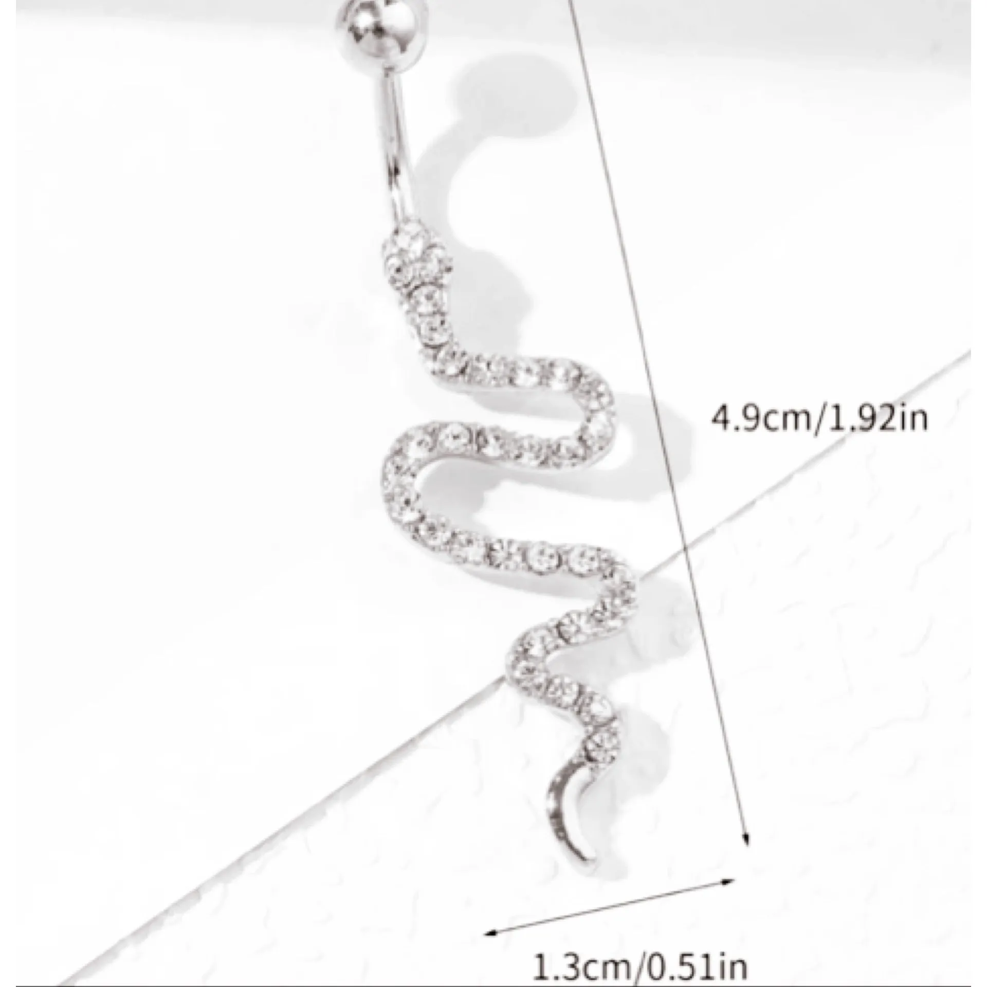 Silver CZ Snake Navel Belly Button Ring