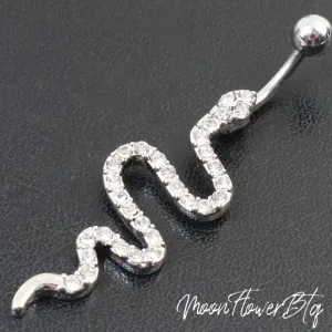 Silver CZ Snake Navel Belly Button Ring