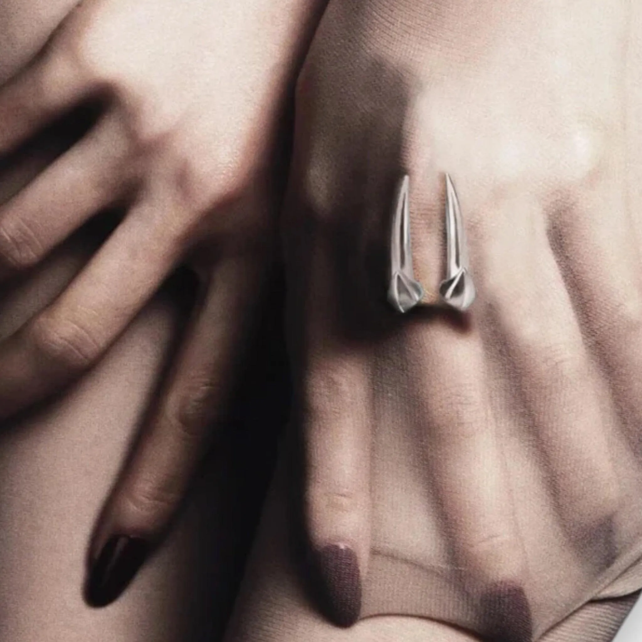Silver Long Fangs Statement Ring
