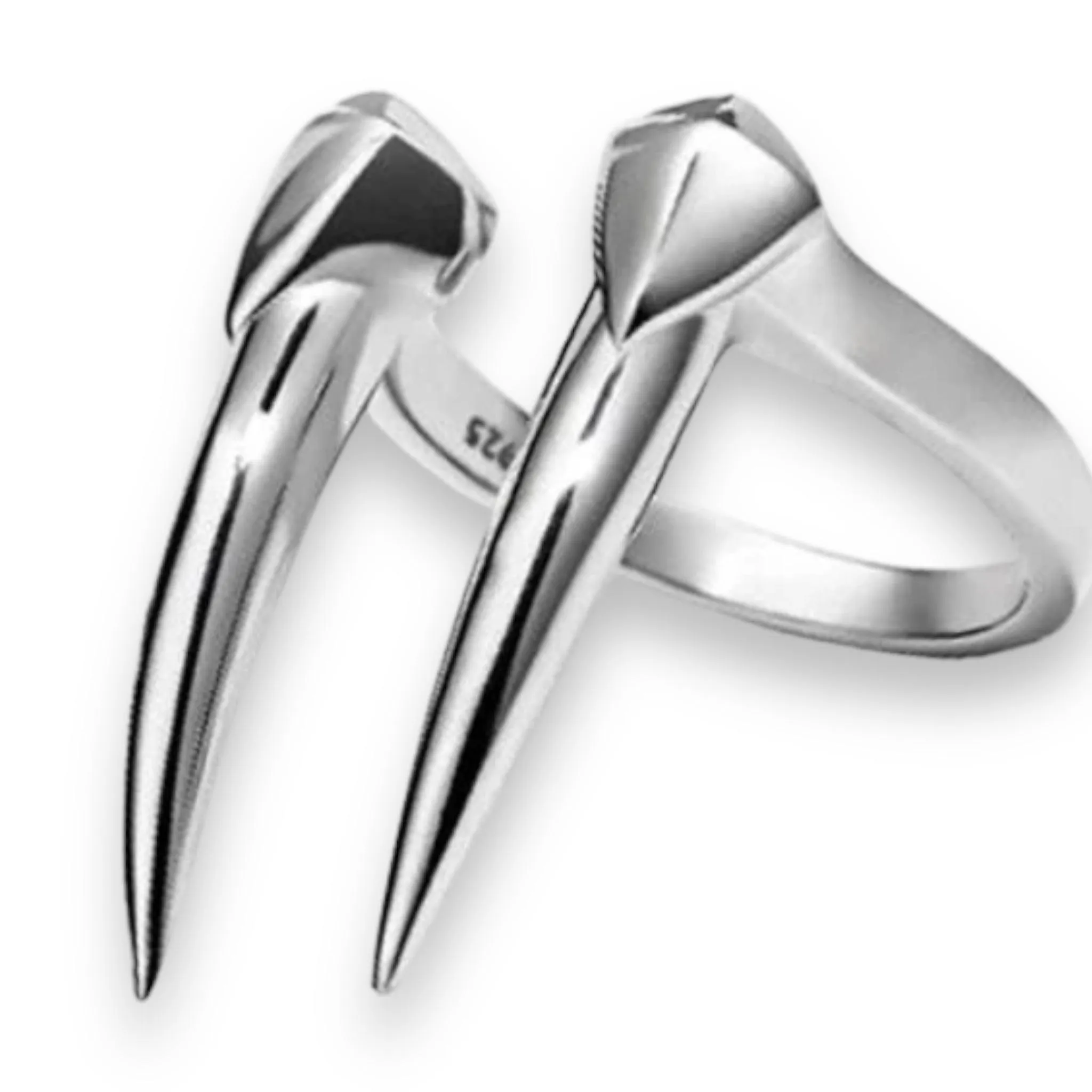 Silver Long Fangs Statement Ring