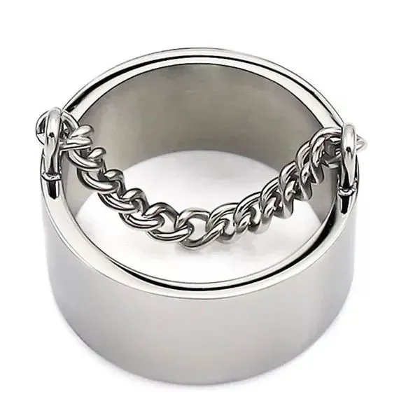Silver Wide Band Chain Charm Ring
