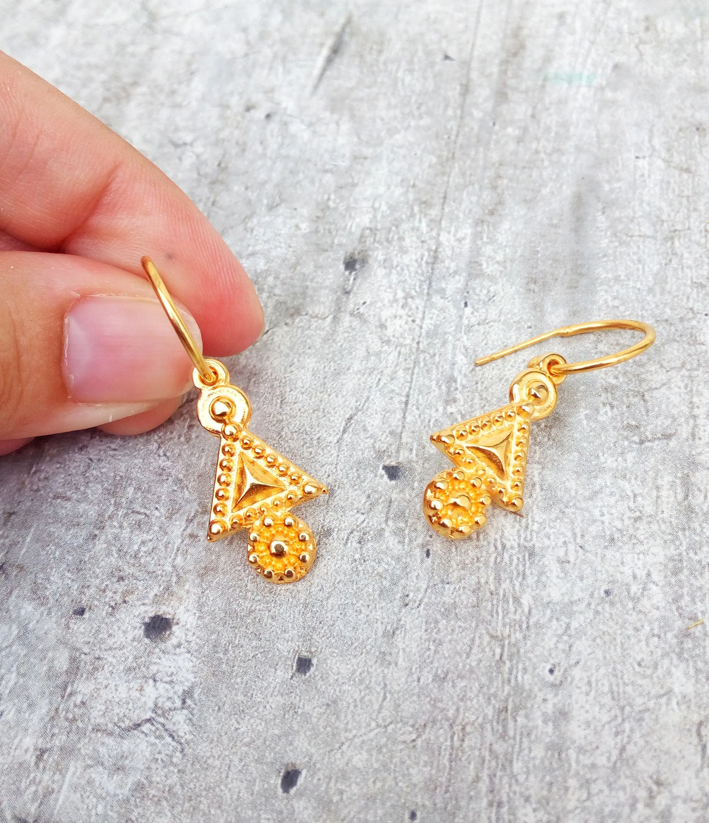 Small Gold Hoop Earrings, Huggie Earrings With Byzantine Charm
