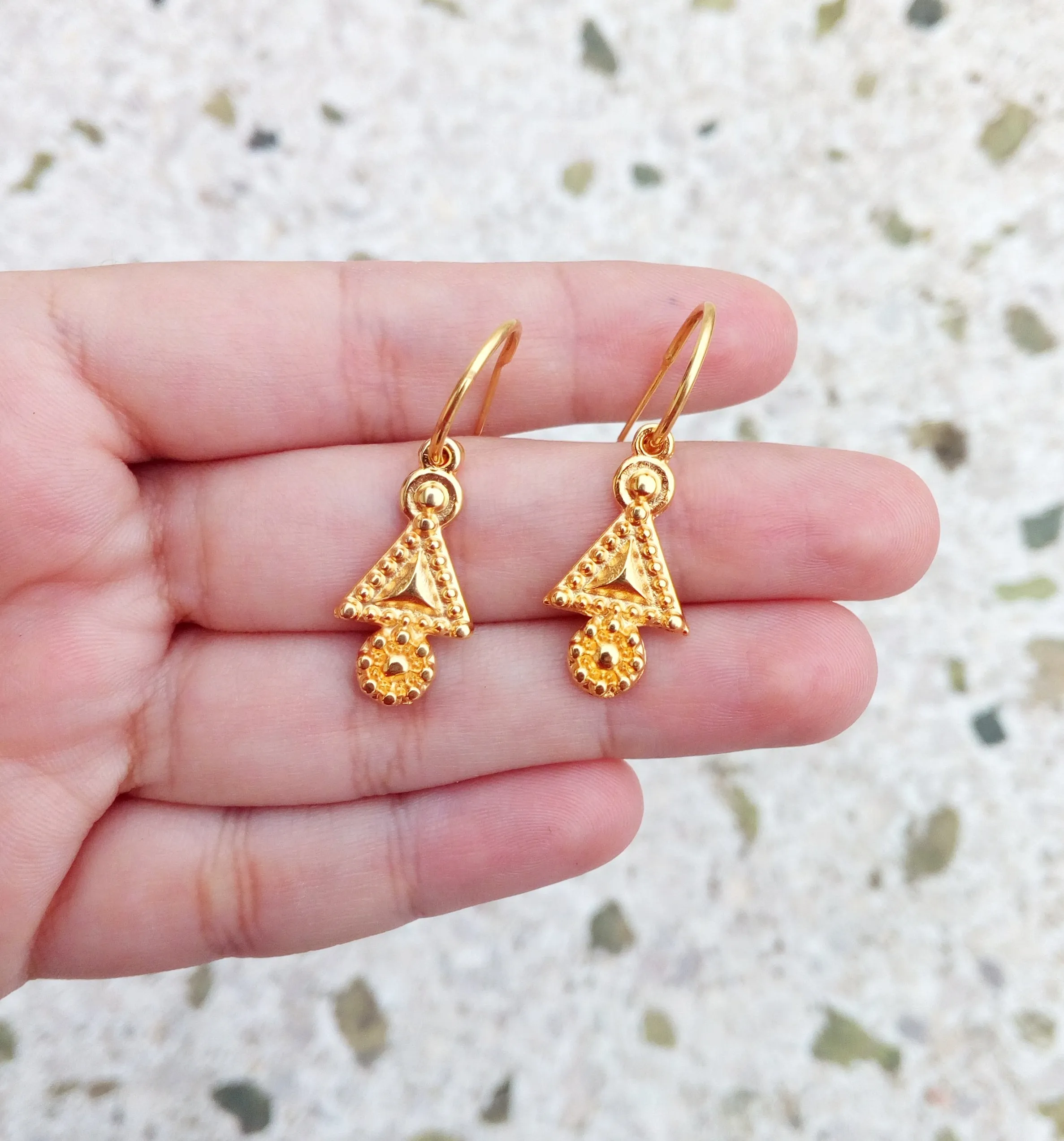 Small Gold Hoop Earrings, Huggie Earrings With Byzantine Charm