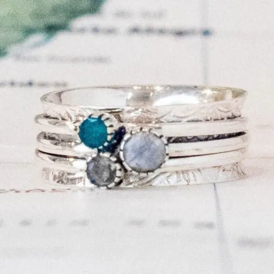 Sterling Silver Triple Stone Meditation Ring - India