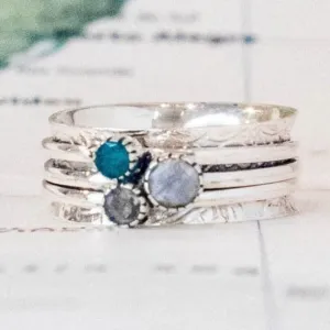 Sterling Silver Triple Stone Meditation Ring - India