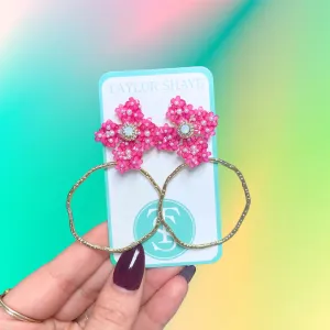 TS Jenna Hot Pink Flower Hoops