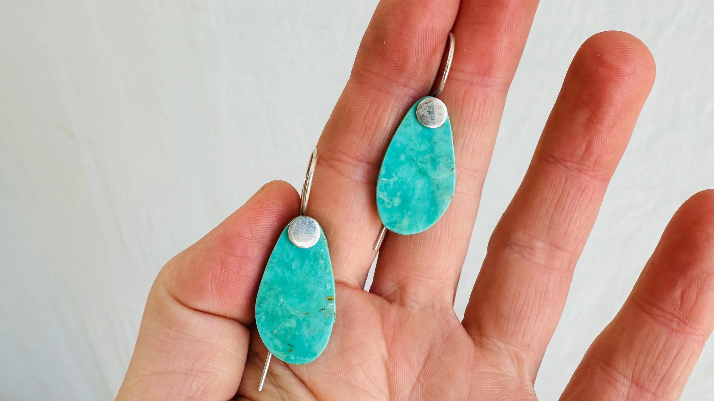 Turquoise & Silver Earrings. Handmade Sterling Silver Jewelry. Natural Sleeping Beauty Stone. 2700