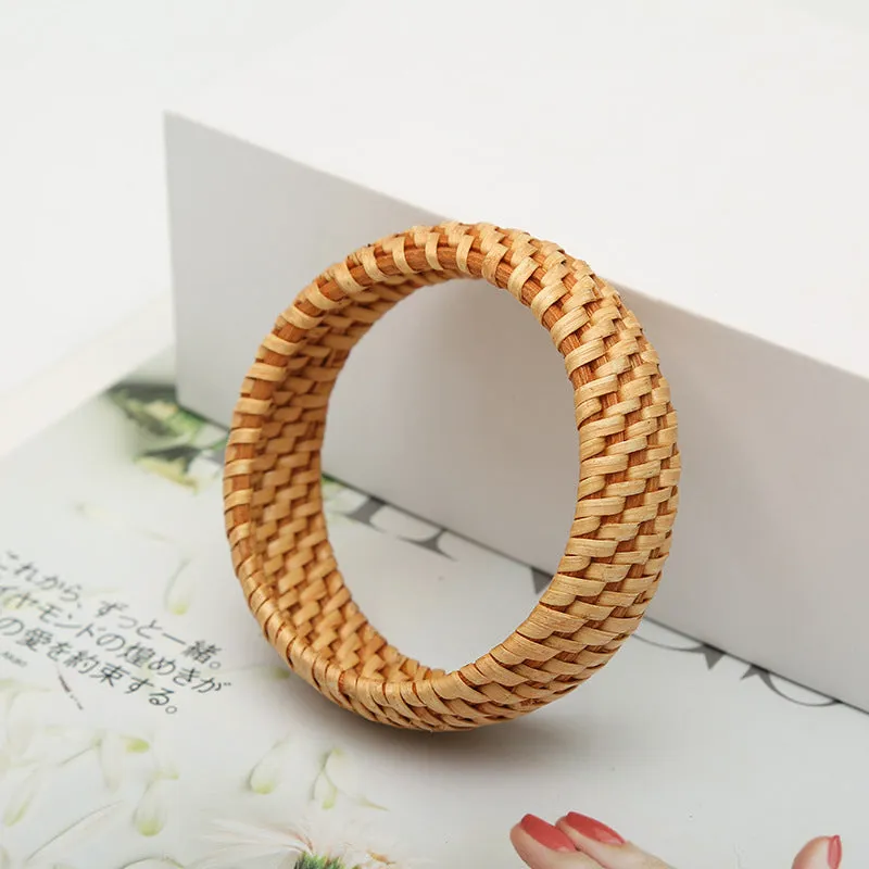 Vacation Beach Rattan Wide Bracelet Bohemian Straw