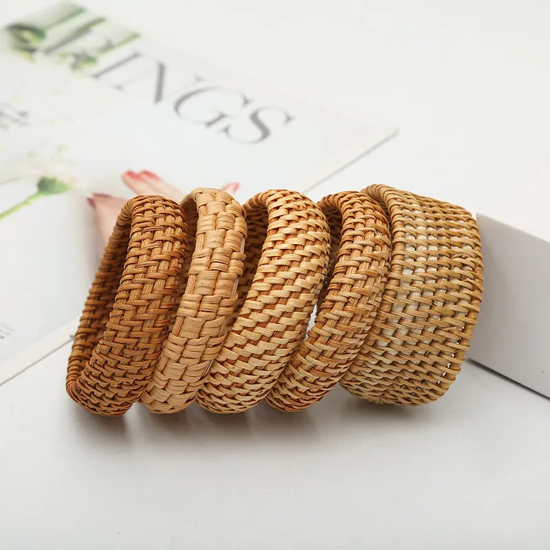 Vacation Beach Rattan Wide Bracelet Bohemian Straw